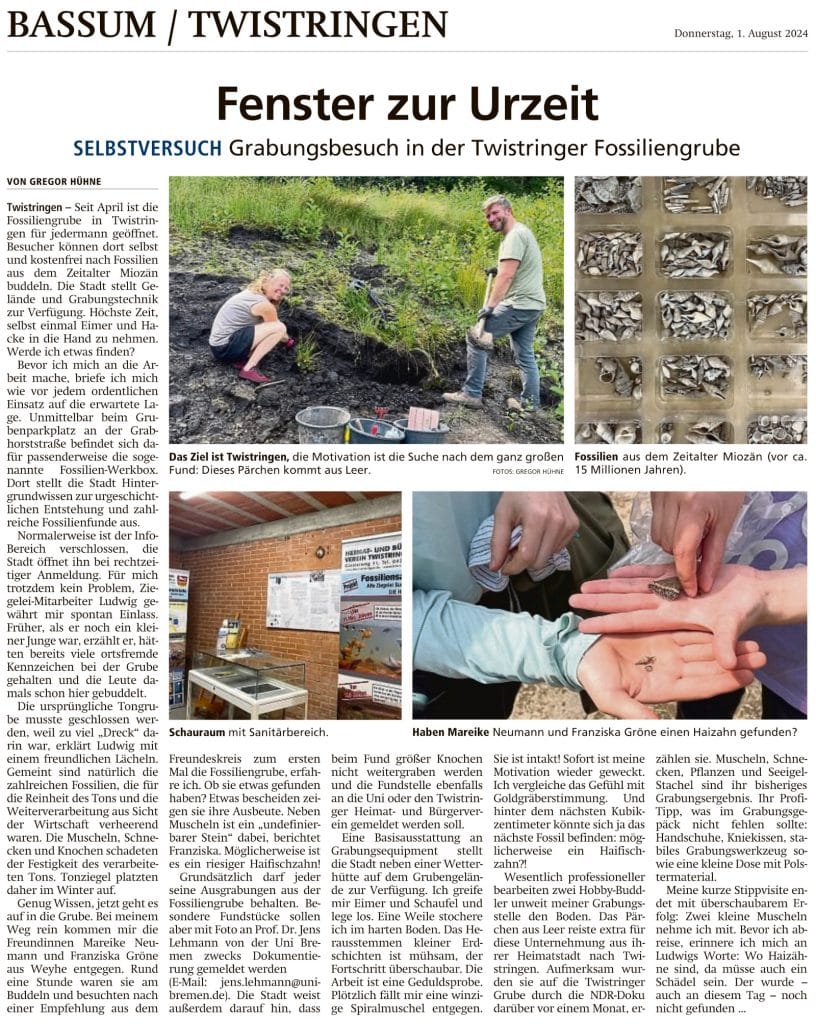 Kreiszeitung FossilienGrube Twistringen 01 08 2024 online