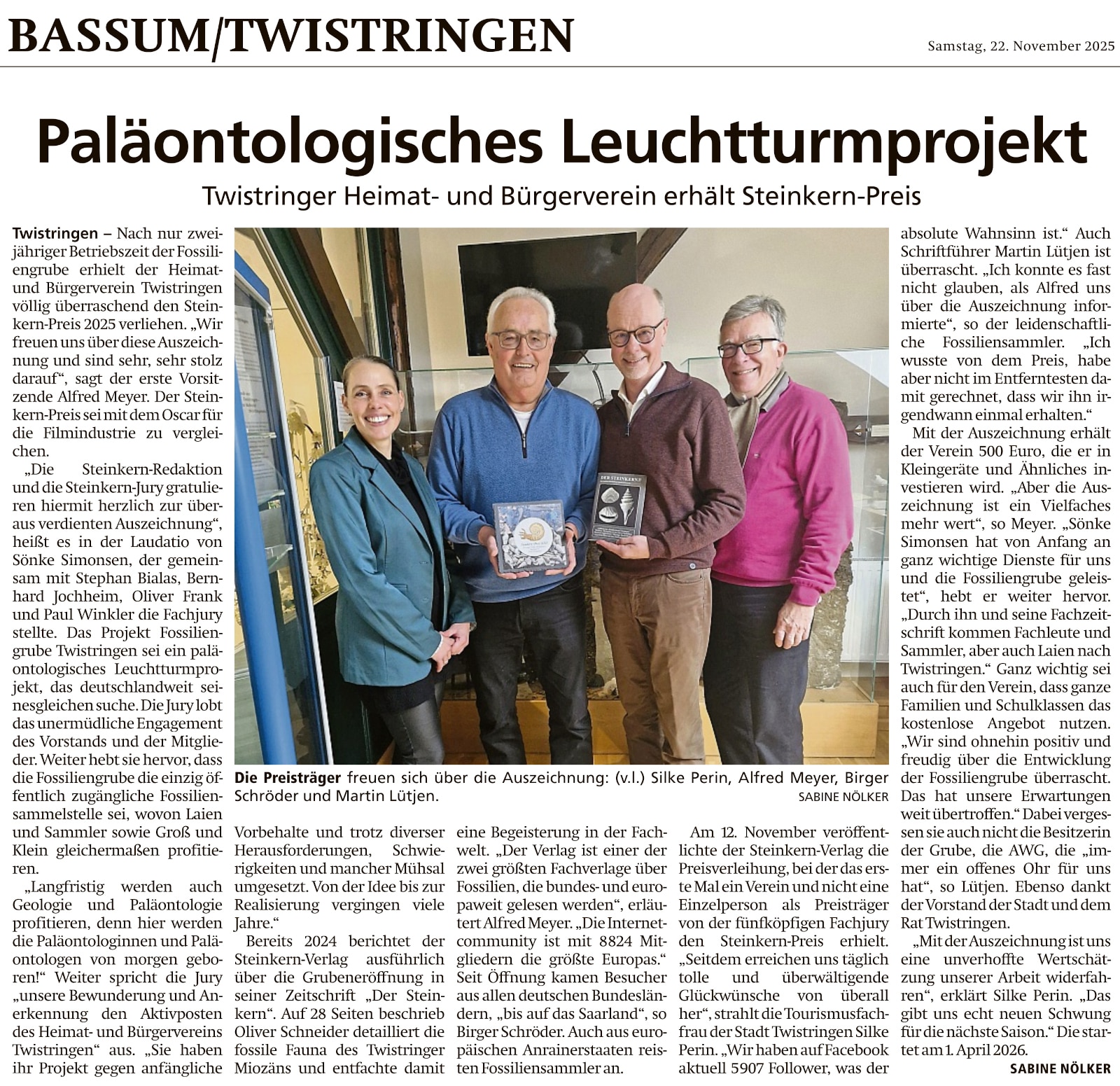 Kreiszeitung FossilienGrube Twistringen 22 11 2025